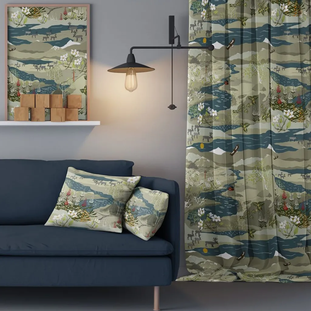 Arvidssons textil Gardiner Mönstrade|Fjällvandring beige-blå gardiner