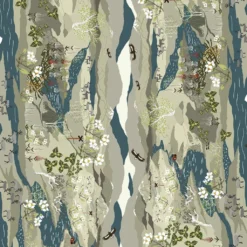 Arvidssons textil Gardintyger Mönstrade|Arvidssons Textil|Fjällvandring Bård beige-blå tyg