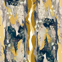 Arvidssons textil Gardintyger Mönstrade|Arvidssons Textil|Fjällvandring bård gul-blå tyg