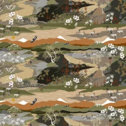 Arvidssons textil Gardintyger Mönstrade|Arvidssons Textil|Fjällvandring grön-beige tyg