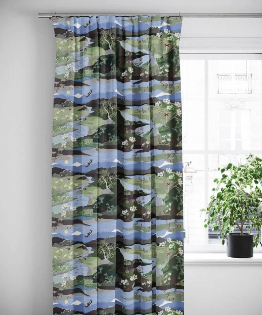 Arvidssons textil Gardiner Mönstrade|Fjällvandring grön-blå gardiner