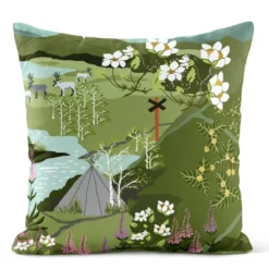 Arvidssons textil Mönstrade Kuddfodral|Fjällvandring grön-turkos kuddfodral
