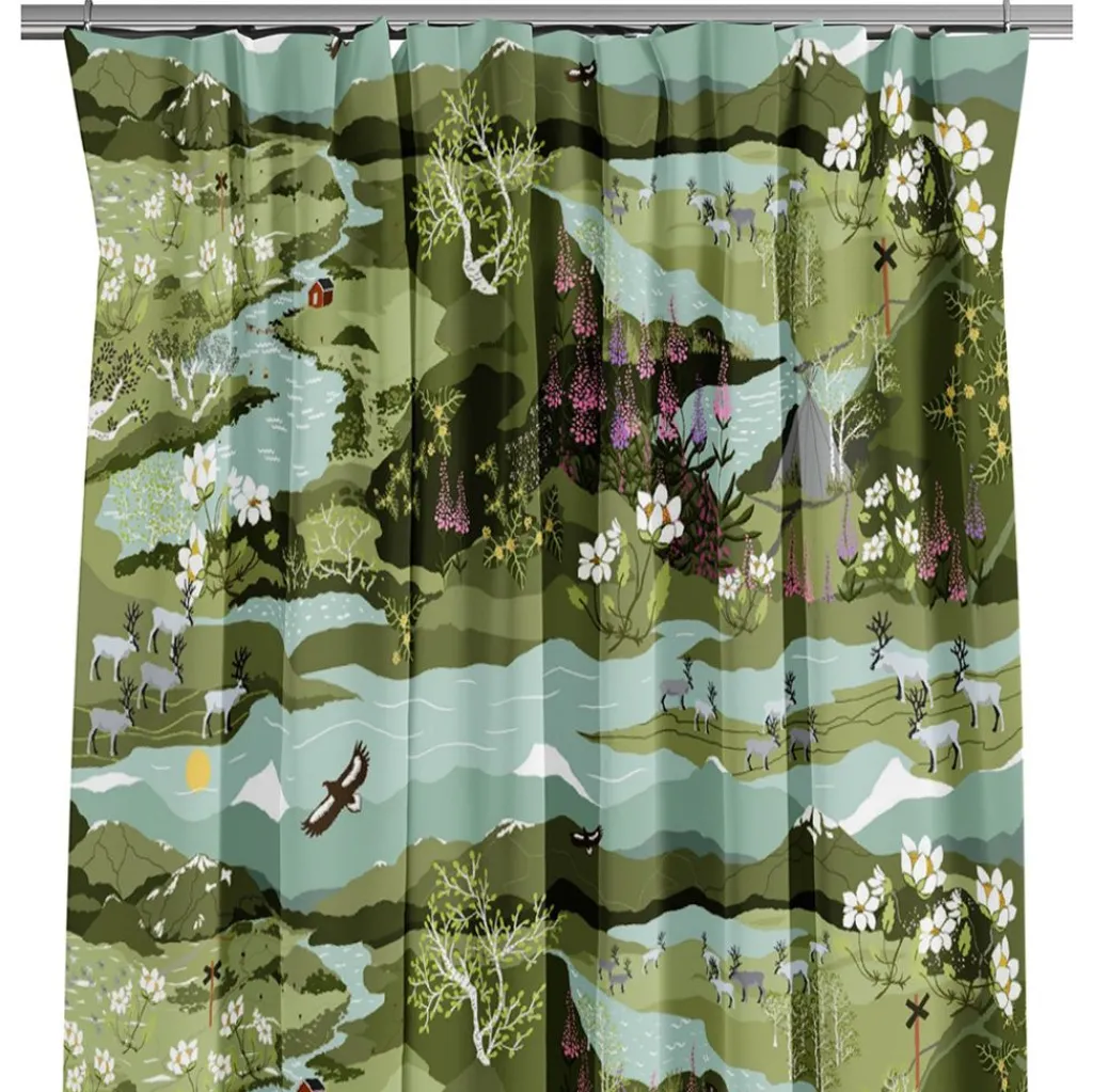 Arvidssons textil Gardiner Mönstrade|Fjällvandring ljusgrön gardiner