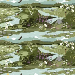 Arvidssons textil Gardintyger Mönstrade|Arvidssons Textil|Fjällvandring ljusgrön tyg