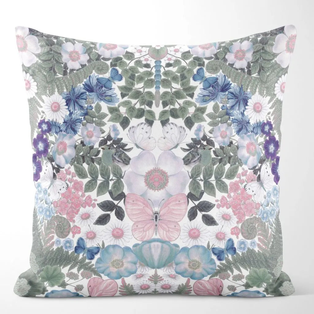 Arvidssons textil Mönstrade Kuddfodral|Fjärilsblom kuddfodral turkos-rosa - fjärilar och blommor