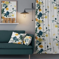 Arvidssons textil Gardiner Mönstrade|Fjärilsträdgården blå-gul gardiner