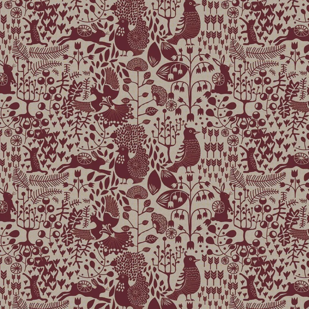 Arvidssons textil Gardintyger Mönstrade|Arvidssons Textil|Fýri beige-röd linnelook tyg