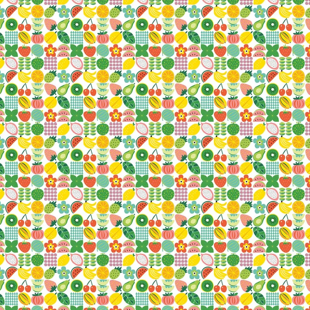 Arvidssons textil Gardintyger Mönstrade|Arvidssons Textil|Fruktstund multi tyg – färgglatt fruktmönster