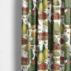 Arvidssons textil Gardiner Mönstrade|Ginkalunda grön-röd gardiner