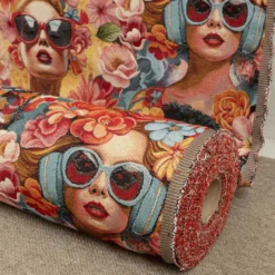Nordisk Textil Mönstrade Möbeltyger|Girl power – gobelängtyg med effektfyllt popart-mönster