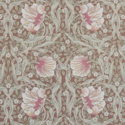 Nordisk Textil Arts & Crafts Tyger|Gardintyger Mönstrade|Grace brun tyg - Klassisk blommig Arts and Crafts design