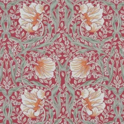 Nordisk Textil Arts & Crafts Tyger|Gardintyger Mönstrade|Grace röd tyg - Klassisk blommig Arts and Crafts design
