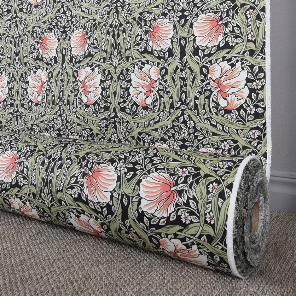 Arts & Crafts Tyger|Gardintyger Mönstrade|Grace svart tyg - Klassisk blommig Arts and Crafts design