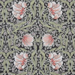 Arts & Crafts Tyger|Gardintyger Mönstrade|Grace svart tyg - Klassisk blommig Arts and Crafts design