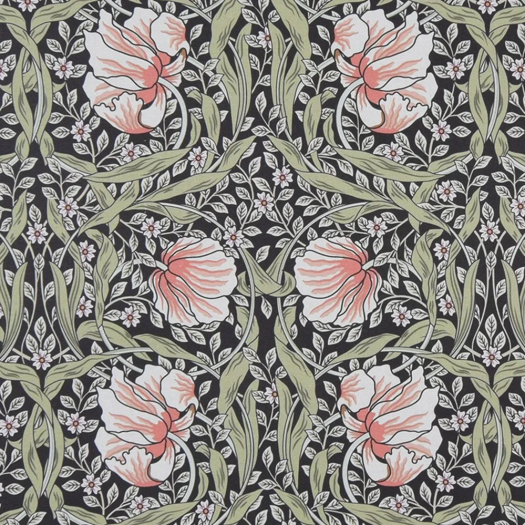 Arts & Crafts Tyger|Gardintyger Mönstrade|Grace svart tyg - Klassisk blommig Arts and Crafts design