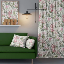 Arvidssons textil Gardiner Mönstrade|Humlegården rosa-grön gardiner