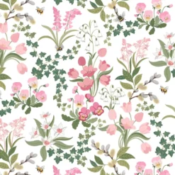 Arvidssons textil Gardintyger Mönstrade|Arvidssons Textil|Humlegården rosa-grön tyg med charmigt blomstermotiv