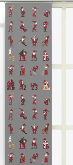 Arvidssons textil Julgardiner|Panelgardiner|Kalendertomtar grå panelgardin