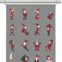 Arvidssons textil Julgardiner|Panelgardiner|Kalendertomtar grå panelgardin