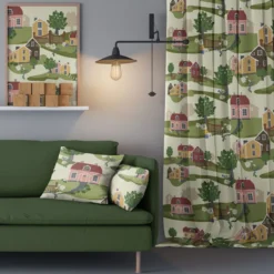 Arvidssons textil Gardintyger Mönstrade|Arvidssons Textil|Katthult gul-grön tyg