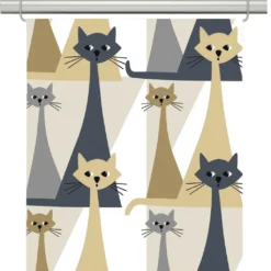 Arvidssons textil Panelgardiner|Kitty beige-grå panelgardiner med retro katter