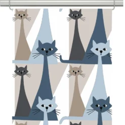 Arvidssons textil Panelgardiner|Kitty blå panelgardiner med retro katter