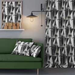 Arvidssons textil Gardiner Mönstrade|Kitty grå gardiner med retro katter