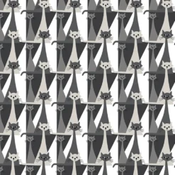 Arvidssons textil Gardintyger Mönstrade|Arvidssons Textil|Kitty grå tyg med retro katter