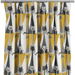 Arvidssons textil Gardiner Mönstrade|Kitty gul gardiner med retro katter