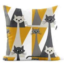 Arvidssons textil Mönstrade Kuddfodral|Kitty gul kuddfodral med retro katter