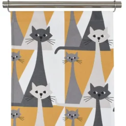 Arvidssons textil Panelgardiner|Kitty gul panelgardiner med retro katter