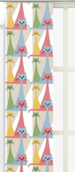 Arvidssons textil Panelgardiner|Kitty multi panelgardiner med retro katter