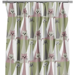 Arvidssons textil Gardiner Mönstrade|Kitty rosa gardiner med retro katter
