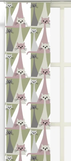 Arvidssons textil Panelgardiner|Kitty rosa panelgardiner med retro katter