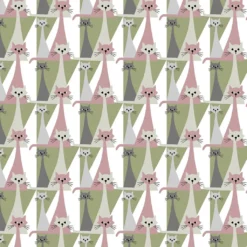 Arvidssons textil Gardintyger Mönstrade|Arvidssons Textil|Kitty rosa tyg med retro katter