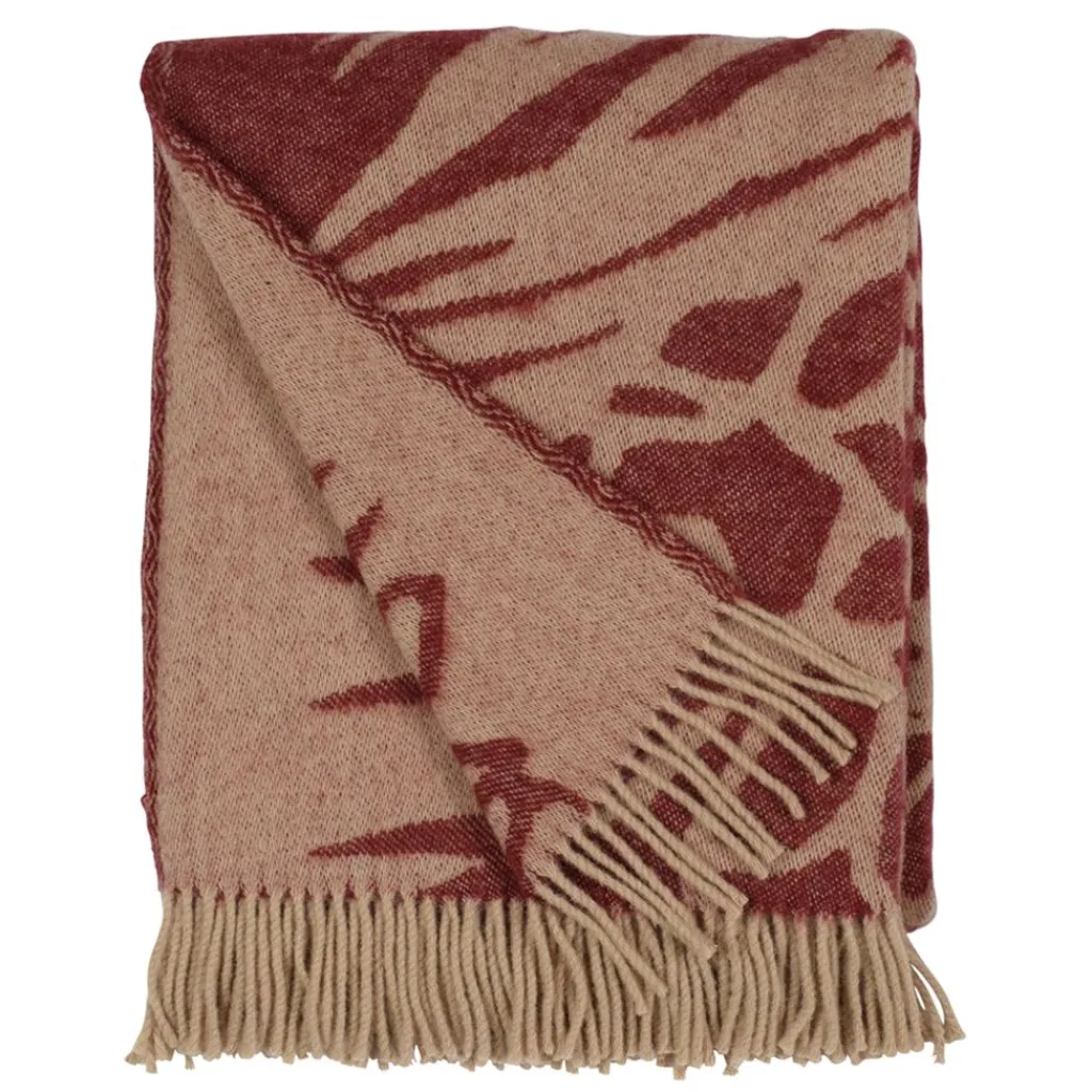 Almedahls Ullplädar|Kotteri vinröd-beige ullpläd -