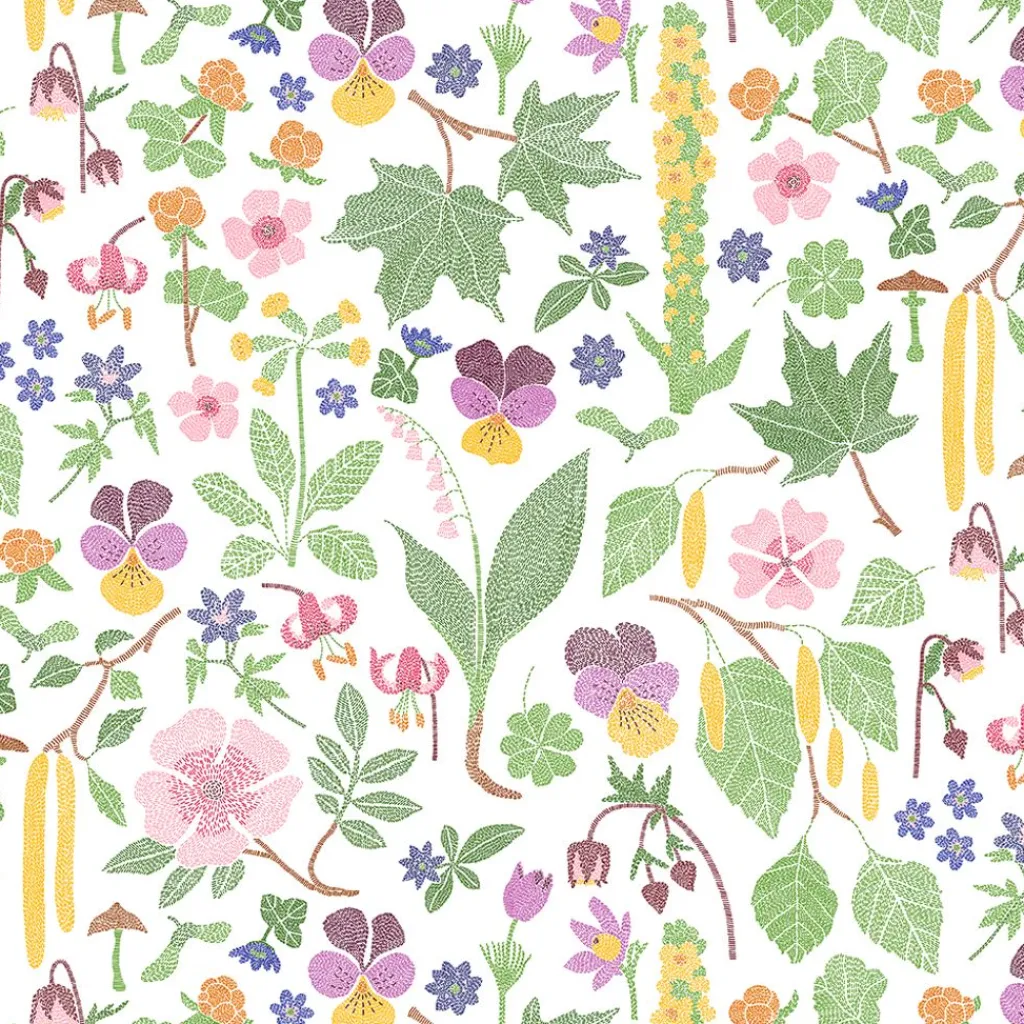 Arvidssons textil Gardintyger Mönstrade|Arvidssons Textil|Kungsljus multi – blommigt tyg med nordisk flora