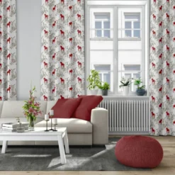 Arvidssons textil Gardintyger Mönstrade|Arvidssons Textil|Kurbits röd-grön tyg med dalahästar