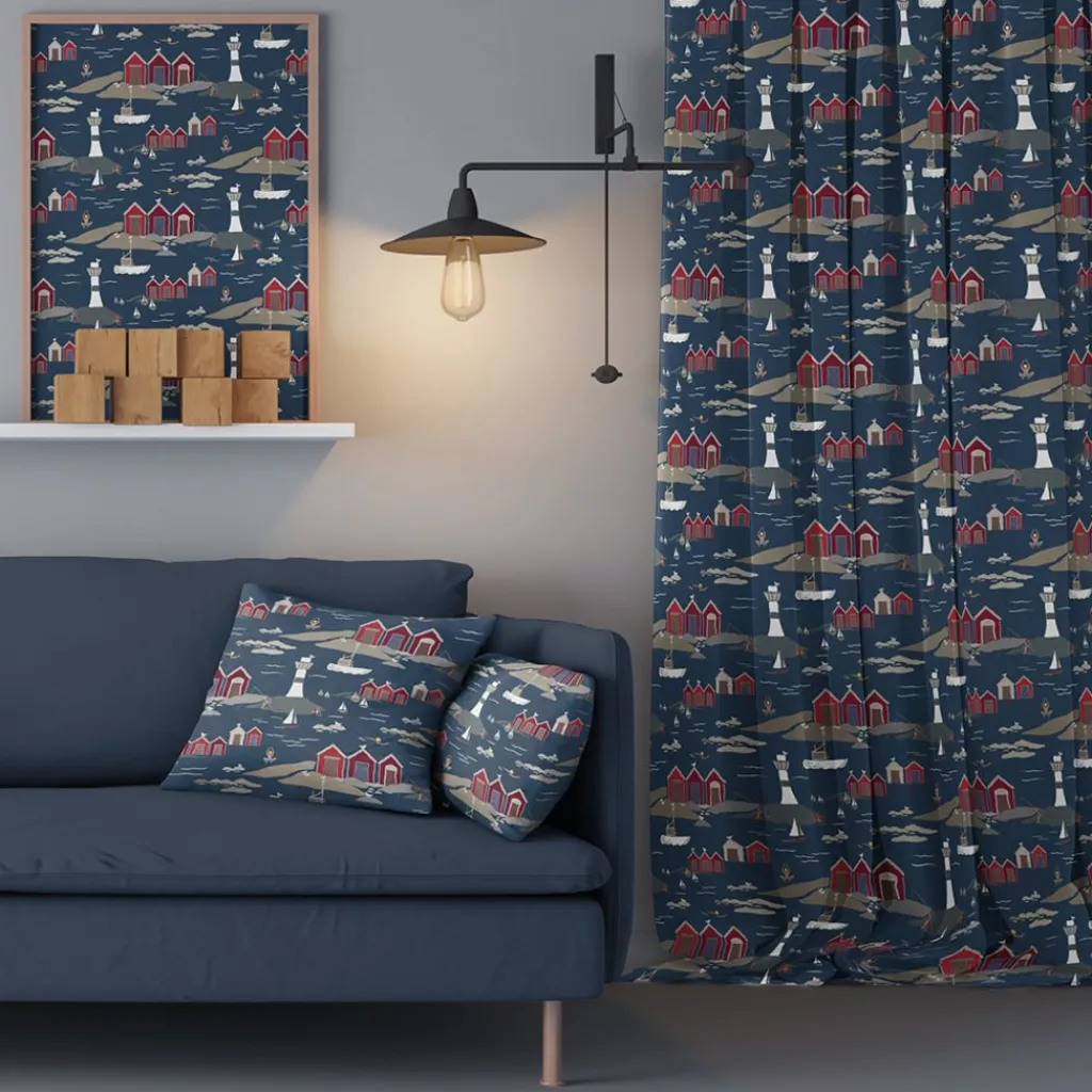 Arvidssons textil Gardiner Mönstrade|Kust blå gardiner