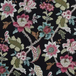 Arvidssons textil Blommiga Möbeltyger|Mönstrade Möbeltyger|Kyma svart möbeltyg