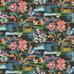 Arvidssons textil Gardintyger Mönstrade|Arvidssons Textil|Landet Bubblar svart-multi tyg