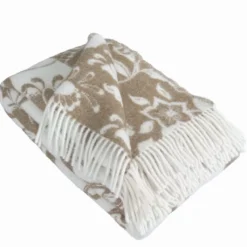 Arvidssons textil Ullplädar|Leksand beige ullpläd 130x170 cm – dalahästar i 100% ull