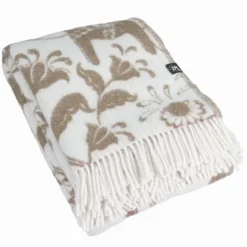 Arvidssons textil Ullplädar|Leksand beige ullpläd 130x170 cm – dalahästar i 100% ull