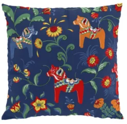 Arvidssons textil Mönstrade Kuddfodral|Leksand blå kuddfodral med traditionellt dalahästmönster