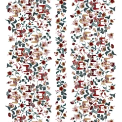 Arvidssons textil Gardintyger Mönstrade|Arvidssons Textil|Leksand Bård Vinröd-Petrol Tyg med Traditionellt Dalahästtryck