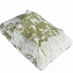 Arvidssons textil Ullplädar|Leksand grön ullpläd 130x170 cm – dalahästar i 100% ull