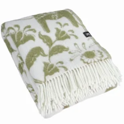 Arvidssons textil Ullplädar|Leksand grön ullpläd 130x170 cm – dalahästar i 100% ull