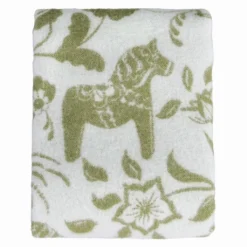 Arvidssons textil Ullplädar|Leksand grön ullpläd 130x170 cm – dalahästar i 100% ull