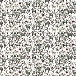 Arvidssons textil Gardintyger Mönstrade|Arvidssons Textil|Leksand mini grön tyg med traditionellt dalahästtryck