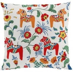 Arvidssons textil Mönstrade Kuddfodral|Leksand natur kuddfodral med traditionellt dalahästmönster